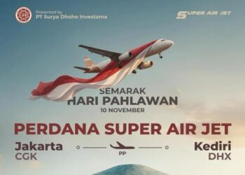 Moment Hari Pahlawan Tandai Penerbangan Perdana Super Air Ket Kediri – Jakarta di Bandara Dhoho Kediri