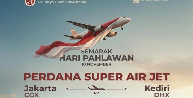 Moment Hari Pahlawan Tandai Penerbangan Perdana Super Air Ket Kediri – Jakarta di Bandara Dhoho Kediri